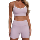 Women Contrast Colored Sport Bra and Yoga Pants Two-Piece Set