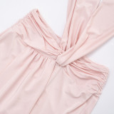 Women Sexy Halter Neck Backless Ribbon Cropped Jumpsuit