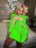 Women long-sleeved sexy cutout see-through mesh bodysuit and two-piece lingerie set