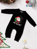 Christmas Santa Backpack Lights Print Black Pajama Set