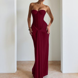 Women Strapless Sexy Backless Maxi Dress