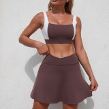 Women Sport Tank Yoga bra and tennis culottes two-piece set