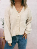 Women autumn/winter casual furry V-neck solid sweater