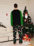 Christmas Family Wear Long-Sleeved Top and Pants with Santa Claus Letter Green Pajama Set