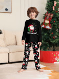 Christmas Santa Backpack Lights Print Black Pajama Set