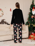 Christmas Santa Backpack Lights Print Black Pajama Set