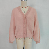 Women autumn/winter casual furry V-neck solid sweater