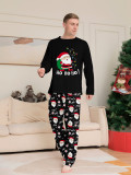 Christmas Santa Backpack Lights Print Black Pajama Set
