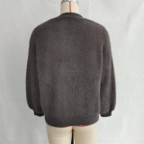 Women autumn/winter casual furry V-neck solid sweater