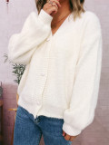Women autumn/winter casual furry V-neck solid sweater