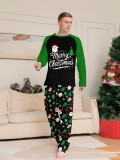 Christmas Family Wear Long-Sleeved Top and Pants with Santa Claus Letter Green Pajama Set