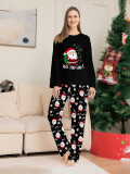 Christmas Santa Backpack Lights Print Black Pajama Set