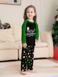 Christmas Family Wear Long-Sleeved Top and Pants with Santa Claus Letter Green Pajama Set