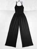 Women Black Strapless Sports Casual Jumpsuit