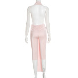 Women Sexy Halter Neck Backless Ribbon Cropped Jumpsuit