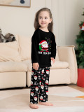 Christmas Santa Backpack Lights Print Black Pajama Set