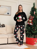 Christmas Santa Backpack Lights Print Black Pajama Set