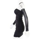 Women Spring/Summer Mesh Patchwork Solid Halter Neck Bodycon Dress