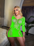 Women long-sleeved sexy ripped backless dress Mesh bodysuit and sexy lingerie
