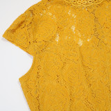 Women Round Neck Short-Sleeved Lace Jumpsuit