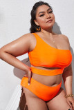 Plus-Size Women One-Shoulder Lace-Up Beach Two-Piece Swimwear