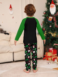 Christmas Family Wear Long-Sleeved Top and Pants with Santa Claus Letter Green Pajama Set