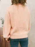 Women autumn/winter casual furry V-neck solid sweater