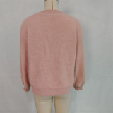 Women autumn/winter casual furry V-neck solid sweater