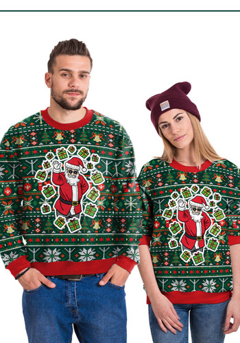 Autumn Winter Women's Christmas Santa Gift Snowflake Print Round Neck Top Christmas Clothing