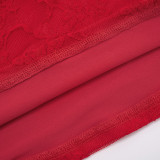 Autumn Women's Solid Color Lace-Up Sexy Lace Long Sleeve Ribbon Short Dress