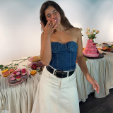 Autumn Women's Floral Layered Casual Style Denim Strap Dress