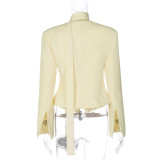 Autumn Women's Fashion Chic Buttoned Blazer Slim Solid Coat