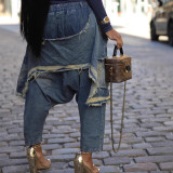 Women's Fashion Washed Ripped Loose Denim Patchwork Pants