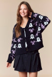 Autumn Winter Women's Halloween Jacquard V-Neck Cardigan Long Sleeve Sweater