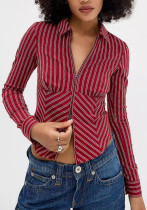 Autumn Winter Women's Casual Striped Long Sleeve Shirt