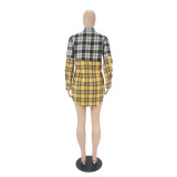 Women's Casual Color Block Patchwork Long Sleeve Shirt Dress