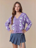 Autumn Winter Women's Halloween Jacquard V-Neck Cardigan Long Sleeve Sweater