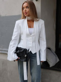 Autumn Women's Fashion Chic Buttoned Blazer Slim Solid Coat