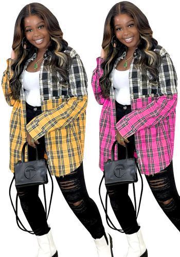 Women's Casual Color Block Patchwork Long Sleeve Shirt Dress