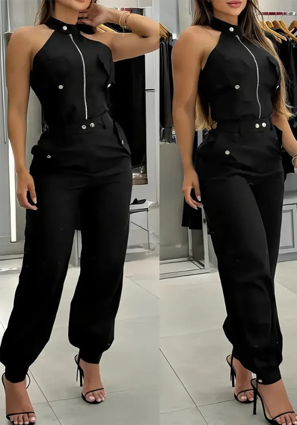 Summer Women's Sexy Halter Neck Top Casual Cargo Pants Two-Piece Set