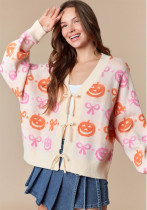 Autumn Winter Women's Halloween Jacquard V-Neck Cardigan Long Sleeve Sweater Autumn Winter Women's Halloween Jacquard V-Neck Cardigan Long Sleeve Sweater