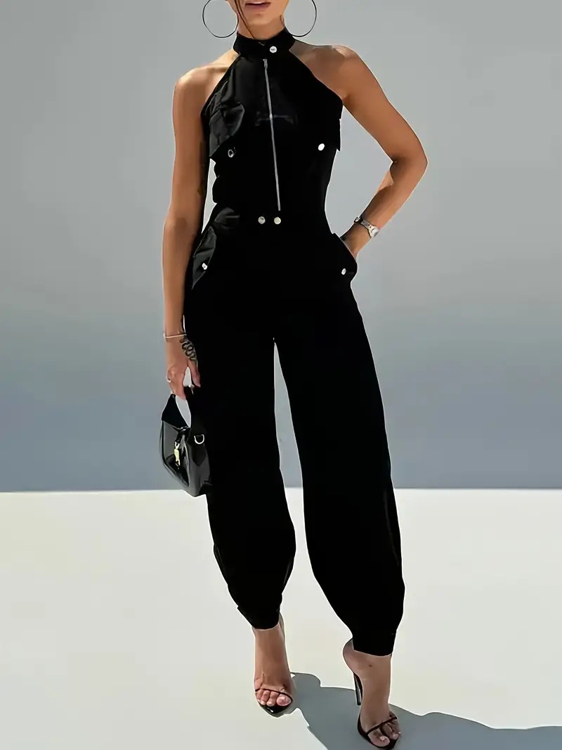 Summer Women's Sexy Halter Neck Top Casual Cargo Pants Two-Piece Set