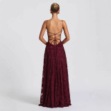 Women's Fashion Burgundy Sexy Strap Dress