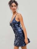 Women's Fashion Sexy Sequin Deep V-Neck Sleeveless Party Dress