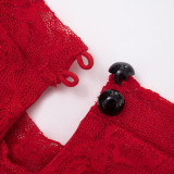 Autumn Women's Solid Color Lace-Up Sexy Lace Long Sleeve Ribbon Short Dress