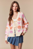 Autumn Winter Women's Halloween Jacquard V-Neck Cardigan Long Sleeve Sweater