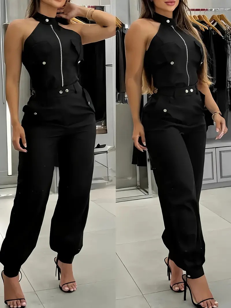Summer Women's Sexy Halter Neck Top Casual Cargo Pants Two-Piece Set