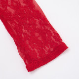 Autumn Women's Solid Color Lace-Up Sexy Lace Long Sleeve Ribbon Short Dress