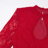 Autumn Women's Solid Color Lace-Up Sexy Lace Long Sleeve Ribbon Short Dress