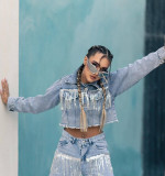 Women's Chain Tassels Decor Street Trend Denim Jacket